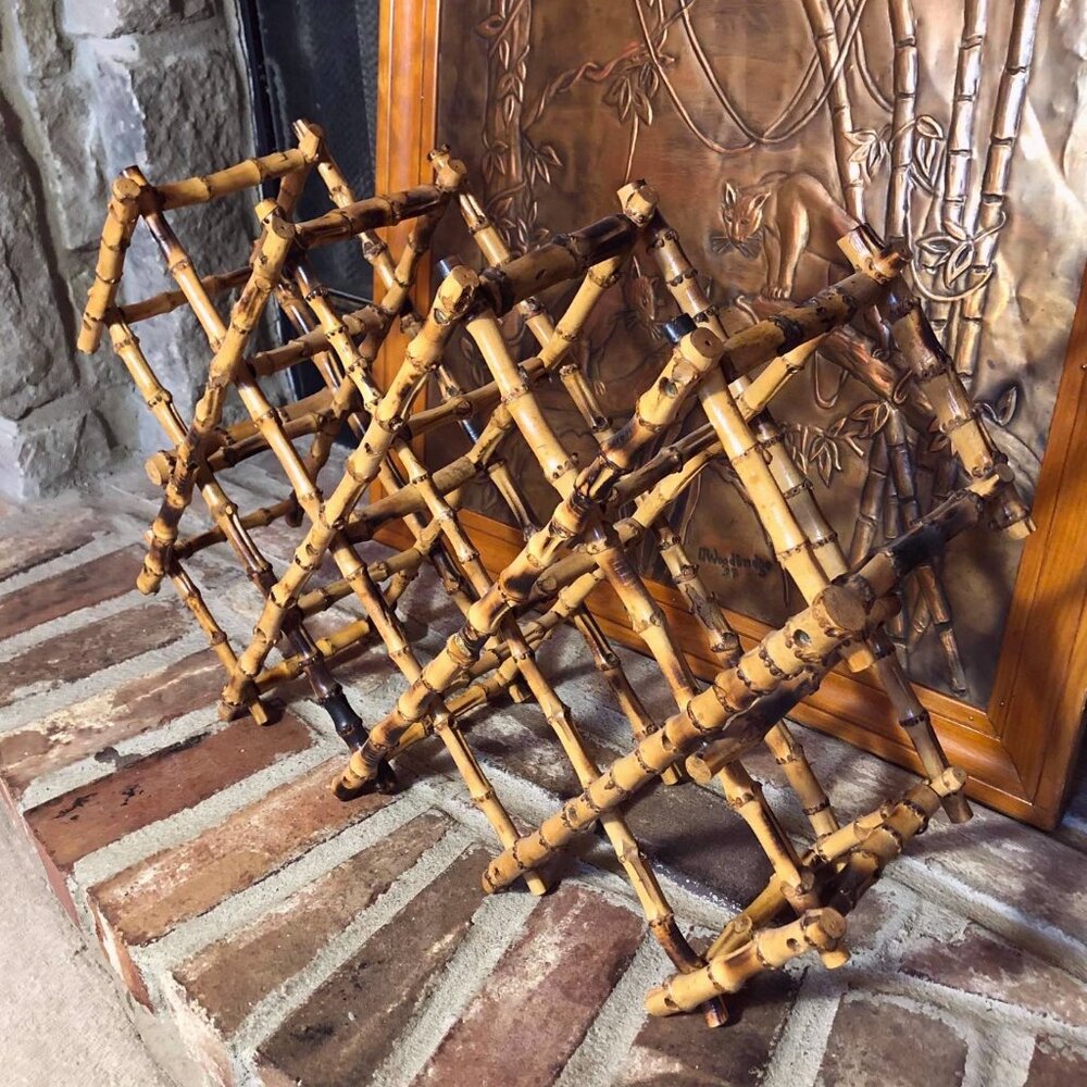 MCM burnt bamboo accordion style wine rack - Picture 2 of 10